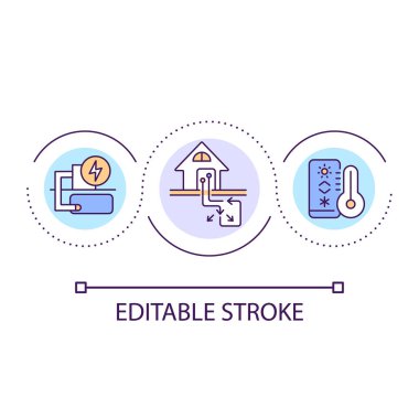 Geothermal heat pump loop concept icon. Heating, cooling system for home. Alternative energy resource. abstract idea thin line illustration. Isolated outline drawing. Editable stroke. Arial font used
