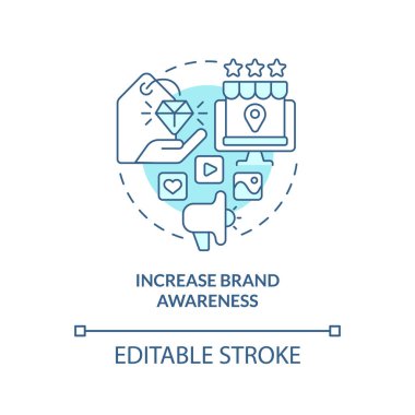 Increase brand awareness turquoise concept icon. Social media advertising goal abstract idea thin line illustration. Isolated outline drawing. Editable stroke. Arial, Myriad Pro-Bold fonts used