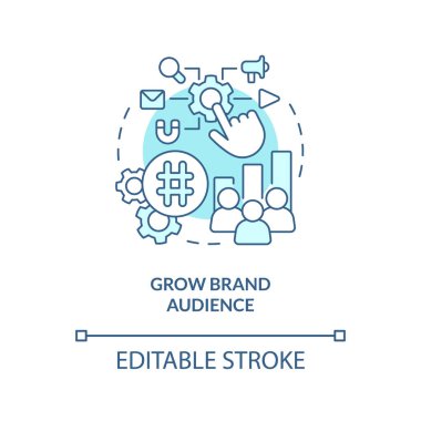 Grow brand audience turquoise concept icon. Social media advertising goal abstract idea thin line illustration. Isolated outline drawing. Editable stroke. Arial, Myriad Pro-Bold fonts used