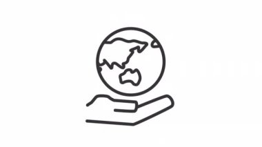 Animated save planet linear icon. Protect nature and environment. Earth conservation. Seamless loop HD video with alpha channel on transparent background. Outline motion graphic animation