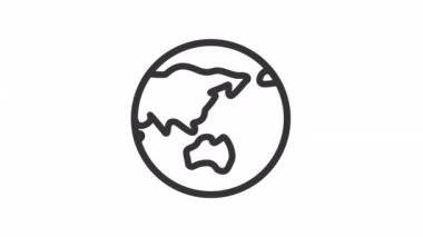Animated earth linear icon. Solar system planet. Globe model for education. World travel. Seamless loop HD video with alpha channel on transparent background. Outline motion graphic animation
