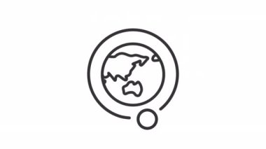 Animated earth and moon linear icon. Educational model. Rotating planet and satellite. Seamless loop HD video with alpha channel on transparent background. Outline motion graphic animation