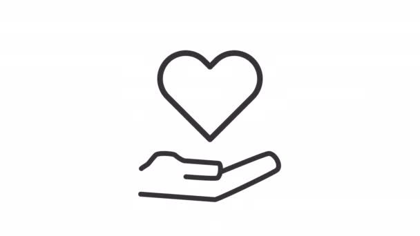 Animated Hand Heart Linear Icon Provide Love Support Charity Symbol — Vídeo de stock