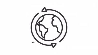 Animated world trip linear icon. Flying around world. Transportation. Travelling worldwide. Seamless loop HD video with alpha channel on transparent background. Outline motion graphic animation