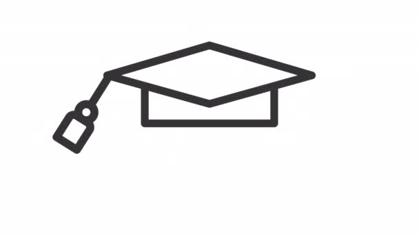 Animated Mortarboard Linear Icon Graduation Ceremony Academic Cap University Graduate — Stockvideo