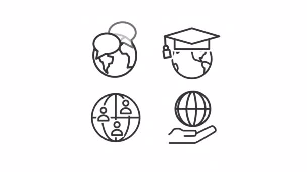 Animated Learning Linear Icons Language Learning Online Education Elearning Seamless — Video