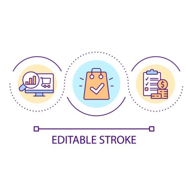 Product launching on market loop concept icon. Analysing sales trends. Business profit abstract idea thin line illustration. Isolated outline drawing. Editable stroke. Arial font used