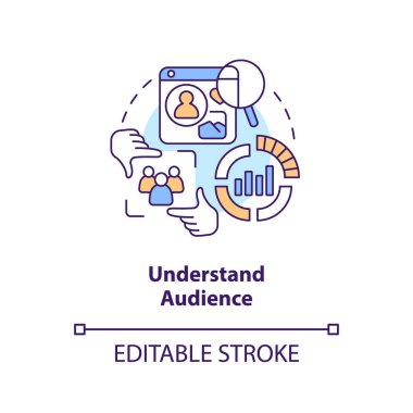 Understand audience concept icon. Get started with social media advertising abstract idea thin line illustration. Isolated outline drawing. Editable stroke. Arial, Myriad Pro-Bold fonts used