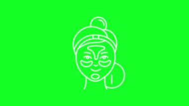 Animated eye patches white line icon. Eye bag removal. Apply and wait. Loop HD video with chroma key, alpha channel on transparent background, black solid background. Outline motion graphic animation