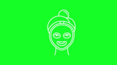 Animated face mask white line icon. Beauty cosmetic product. Loop HD video with chroma key, alpha channel on transparent background, black solid background. Outline motion graphic animation