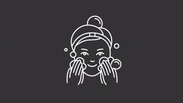 Animated Treatment White Line Icons Applying Products Cleansing Mask Loop — Stock videók