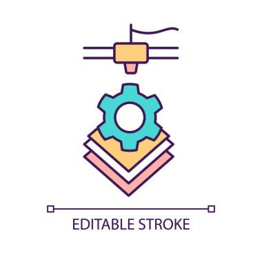 Three dimensional printing RGB color icon. Innovative solution. High tech equipment. Manufacturing technology. Isolated vector illustration. Simple filled line drawing. Editable stroke