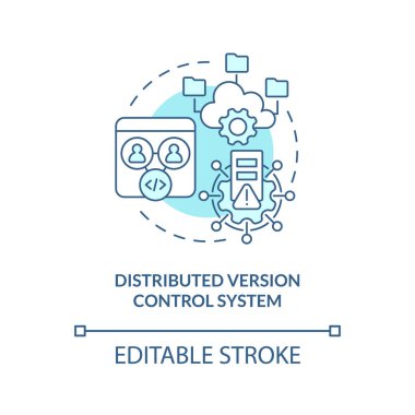 Distributed version control system turquoise concept icon. Code changes management abstract idea thin line illustration. Isolated outline drawing. Editable stroke. Arial, Myriad Pro-Bold fonts used