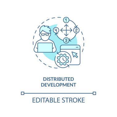 Distributed development turquoise concept icon. Version control advantage abstract idea thin line illustration. Isolated outline drawing. Editable stroke. Arial, Myriad Pro-Bold fonts used