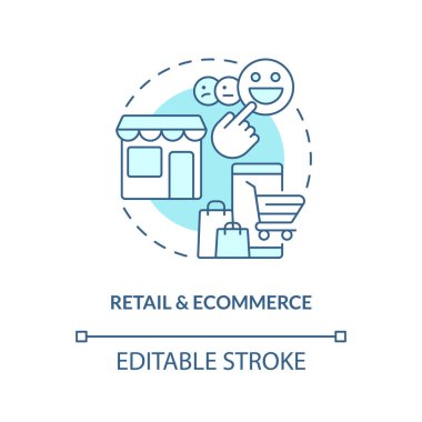 Retail and ecommerce turquoise concept icon. Version control system end user industry abstract idea thin line illustration. Isolated outline drawing. Editable stroke. Arial, Myriad Pro-Bold fonts used