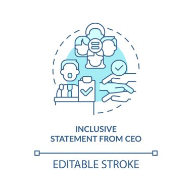 Inclusive statement from CEO turquoise concept icon. DEI initiative for workplace abstract idea thin line illustration. Isolated outline drawing. Editable stroke. Arial, Myriad Pro-Bold fonts used