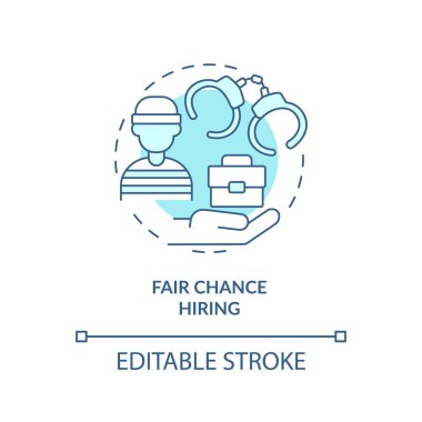 Fair chance hiring turquoise concept icon. DEI initiative for workplace abstract idea thin line illustration. Isolated outline drawing. Editable stroke. Arial, Myriad Pro-Bold fonts used