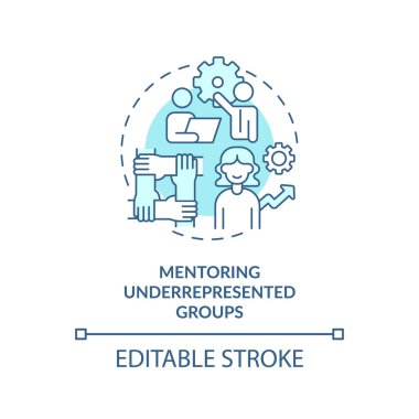 Mentoring underrepresented groups turquoise concept icon. DEI workplace initiative abstract idea thin line illustration. Isolated outline drawing. Editable stroke. Arial, Myriad Pro-Bold fonts used
