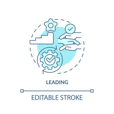 Leading turquoise concept icon. Sustainable approach. DEI program maturity stage abstract idea thin line illustration. Isolated outline drawing. Editable stroke. Arial, Myriad Pro-Bold fonts used