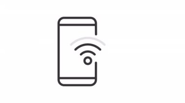 Animated mobile internet linear icon. Wireless connection. Telecommunication technology. Seamless loop HD video with alpha channel on transparent background. Outline motion graphic animation