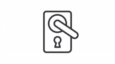 Animated door handle linear icon. Home entrance and exit. House security. Doorknob. Seamless loop HD video with alpha channel on transparent background. Outline motion graphic animation