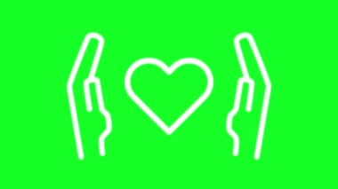 Animated care white line icon. Provide support. Healthcare services. Loop HD video with chroma key, alpha channel on transparent background, black solid background. Outline motion graphic animation