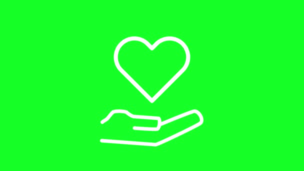 Animated Hand Heart White Line Icon Provide Love Support Loop — Vídeo de stock