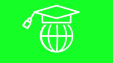 Animated elearning white line icon. Online education. Internet courses. Loop HD video with chroma key, alpha channel on transparent background, black solid background. Outline motion graphic animation