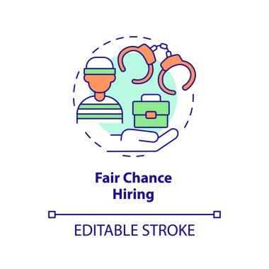 Fair chance hiring concept icon. Work for ex prisoners. DEI initiative for workplace abstract idea thin line illustration. Isolated outline drawing. Editable stroke. Arial, Myriad Pro-Bold fonts used