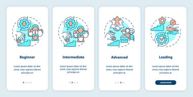 DEI program maturity stages onboarding mobile app screen. Tolerance walkthrough 4 steps editable graphic instructions with linear concepts. UI, UX, GUI template. Myriad Pro-Bold, Regular fonts use