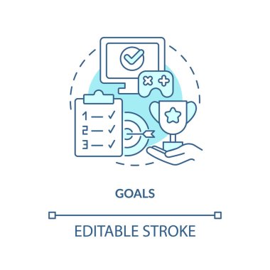 Goals turquoise concept icon. Rewards for tasks. Game mechanics in gamification abstract idea thin line illustration. Isolated outline drawing. Editable stroke. Arial, Myriad Pro-Bold fonts used