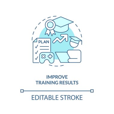 Improve training results turquoise concept icon. Gamification in corporate education abstract idea thin line illustration. Isolated outline drawing. Editable stroke. Arial, Myriad Pro-Bold fonts used