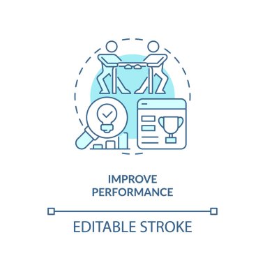 Improve performance turquoise concept icon. Competitions. Gamification in workplace abstract idea thin line illustration. Isolated outline drawing. Editable stroke. Arial, Myriad Pro-Bold fonts used
