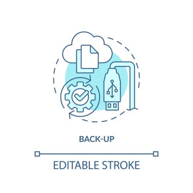Back-up blue concept icon. Removable driver. Cloud storage. Type of disaster recovery abstract idea thin line illustration. Isolated outline drawing. Editable stroke. Arial, Myriad Pro-Bold fonts used