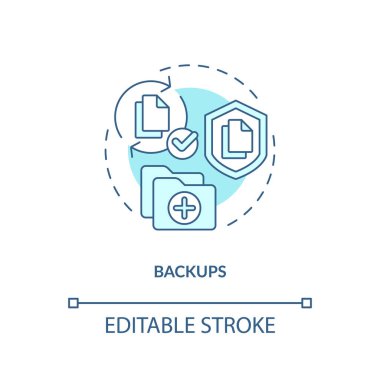 Backups blue concept icon. Data copy. Save information. Effective recovery plan abstract idea thin line illustration. Isolated outline drawing. Editable stroke. Arial, Myriad Pro-Bold fonts used