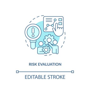 Risk evaluation blue concept icon. Potential hazard. Effective disaster recovery plan abstract idea thin line illustration. Isolated outline drawing. Editable stroke. Arial, Myriad Pro-Bold fonts used