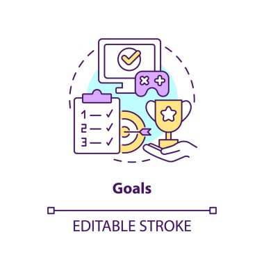 Goals concept icon. Complete task for reward. Game mechanics in gamification abstract idea thin line illustration. Isolated outline drawing. Editable stroke. Arial, Myriad Pro-Bold fonts used