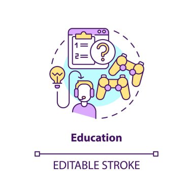 Education concept icon. User learning. Game mechanics in gamification abstract idea thin line illustration. Isolated outline drawing. Editable stroke. Arial, Myriad Pro-Bold fonts used