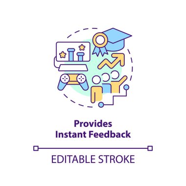 Provide instant feedback concept icon. Gamification benefits in e learning abstract idea thin line illustration. Isolated outline drawing. Editable stroke. Arial, Myriad Pro-Bold fonts used