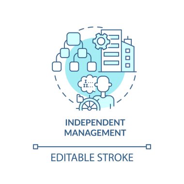 Independent management turquoise concept icon. Private sector feature abstract idea thin line illustration. Isolated outline drawing. Editable stroke. Arial, Myriad Pro-Bold fonts used