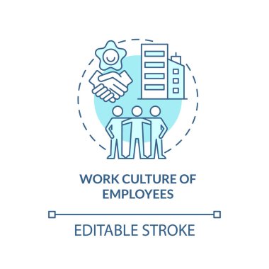 Work culture of employees turquoise concept icon. Private sector feature abstract idea thin line illustration. Isolated outline drawing. Editable stroke. Arial, Myriad Pro-Bold fonts used