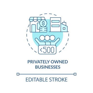 Privately owned businesses turquoise concept icon. Companies in citizen sector abstract idea thin line illustration. Isolated outline drawing. Editable stroke. Arial, Myriad Pro-Bold fonts used