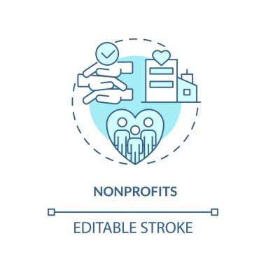 Nonprofits turquoise concept icon. Charity organization. Companies in private sector abstract idea thin line illustration. Isolated outline drawing. Editable stroke. Arial, Myriad Pro-Bold fonts used