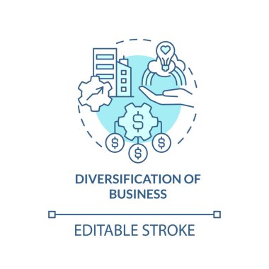 Diversification of business turquoise concept icon. Company work. Private sector role abstract idea thin line illustration. Isolated outline drawing. Editable stroke. Arial, Myriad Pro-Bold fonts used