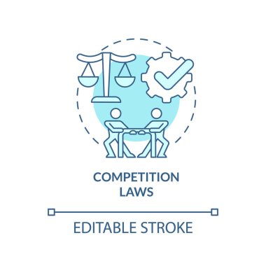 Competition laws turquoise concept icon. Business control. Private sector regulations abstract idea thin line illustration. Isolated outline drawing. Editable stroke. Arial, Myriad Pro-Bold fonts used