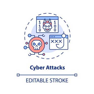 Cyber attacks concept icon. Malicious software. Phishing. Disaster type abstract idea thin line illustration. Isolated outline drawing. Editable stroke. Arial, Myriad Pro-Bold fonts used