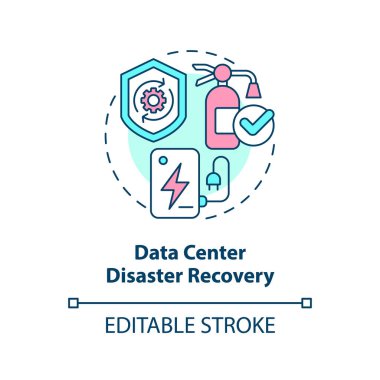 Data center disaster recovery concept icon. Prevent damage. Type of disaster recovery abstract idea thin line illustration. Isolated outline drawing. Editable stroke. Arial, Myriad Pro-Bold fonts used