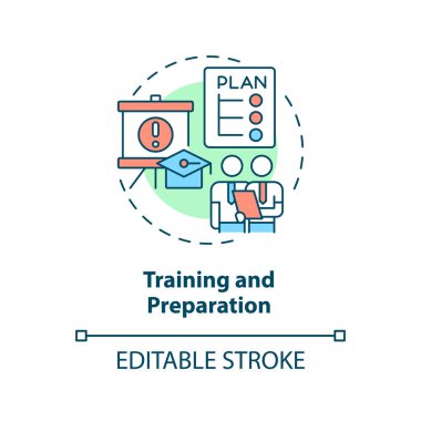 Training and preparation concept icon. Disaster recovery plan benefit abstract idea thin line illustration. Isolated outline drawing. Editable stroke. Arial, Myriad Pro-Bold fonts used