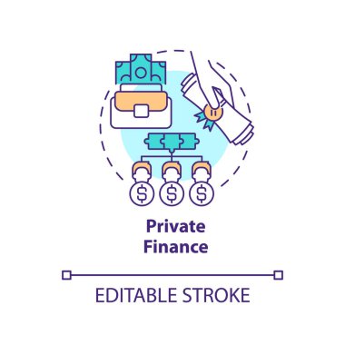Private finance concept icon. Company capital. Citizen sector feature abstract idea thin line illustration. Isolated outline drawing. Editable stroke. Arial, Myriad Pro-Bold fonts used