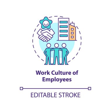 Work culture of employees concept icon. Competitive system. Private sector feature abstract idea thin line illustration. Isolated outline drawing. Editable stroke. Arial, Myriad Pro-Bold fonts used